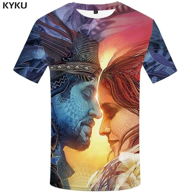 Men Harajuku T-shirts 3d America Tshirt Printed Feather Tshirts Casual Colorful Anime Clothes-1