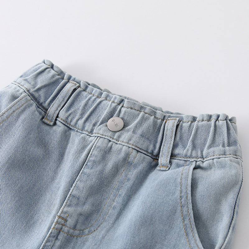 Arrival Autumn Girls Strawberry Pattern Denim Pants-1
