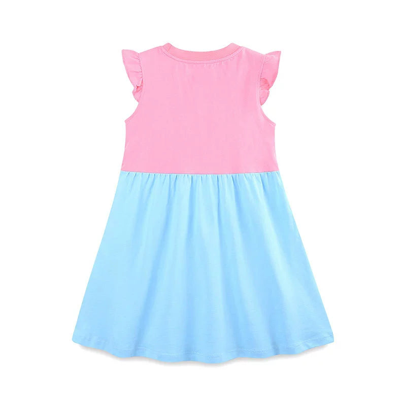 Cute Unicorn Cartoon Pattern Fly Sleeves Dress-1