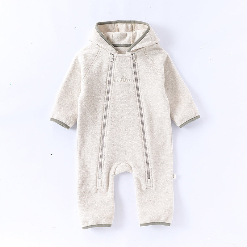 Winter Arrival Baby Unisex Long Sleeves Solid Color Letters Pattern Zip-up Rompers-0