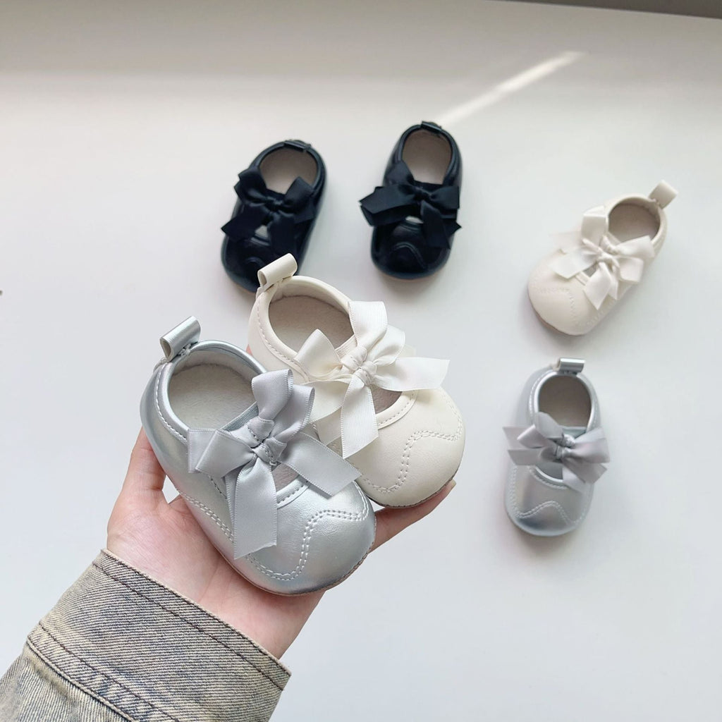 Winter and Autumn Baby Girl Fashion Solid Color Butterfly-bow Decorated Toddler Soft-Sole Anti-slip Walking Shoes-4