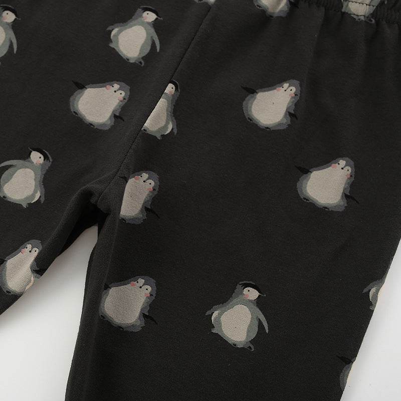 Autumn Arrival Baby Kids Girls Penguins Pattern Casual Pants-2