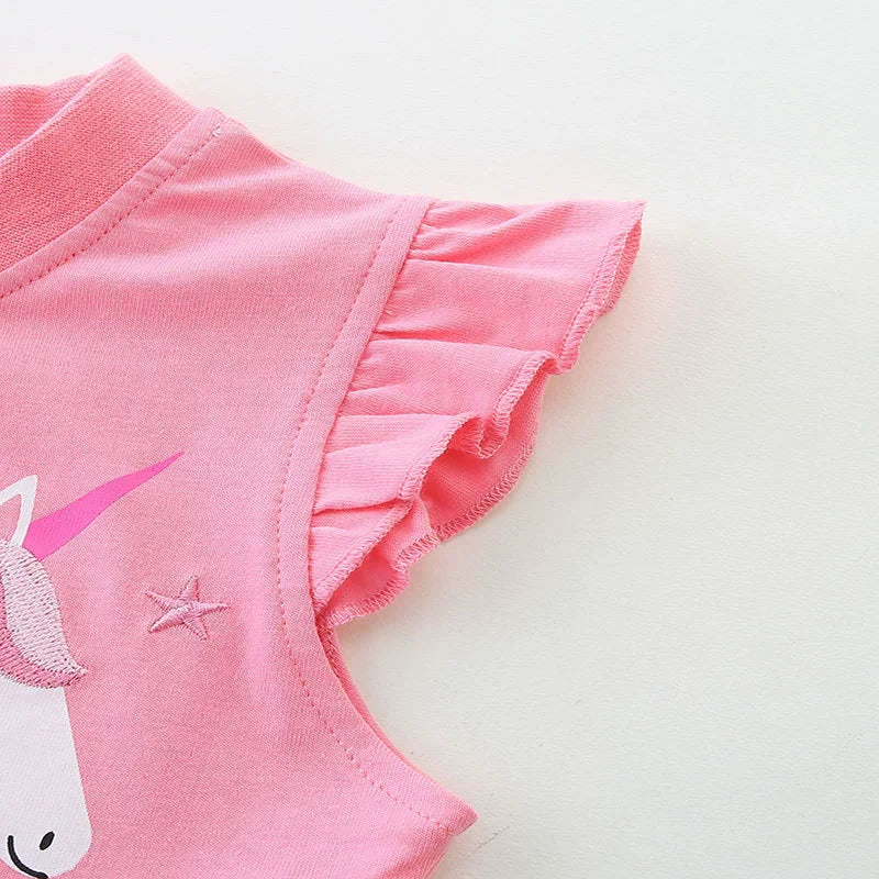 Cute Unicorn Cartoon Pattern Fly Sleeves Dress-3