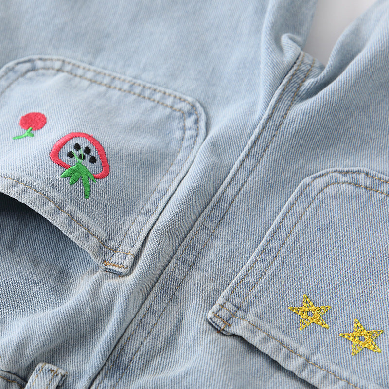 Arrival Autumn Girls Strawberry Pattern Denim Pants-3