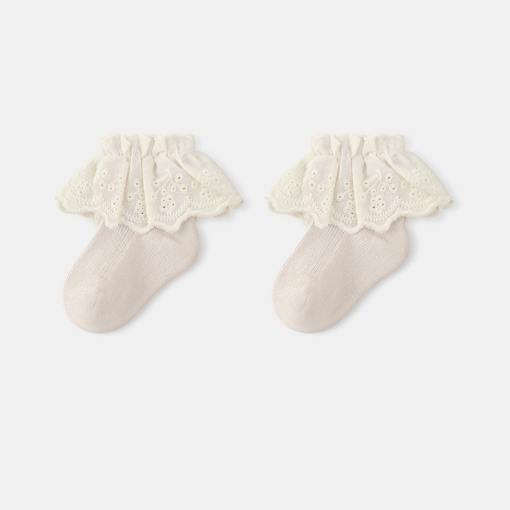 Autumn and Spring Baby Kids Girls Breathable Lace Trim Vintage Socks-1