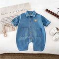 Autumn and Spring Arrival Baby Unisex Long Sleeves Cartoon Pattern Single Breasted Denim Rompers-1