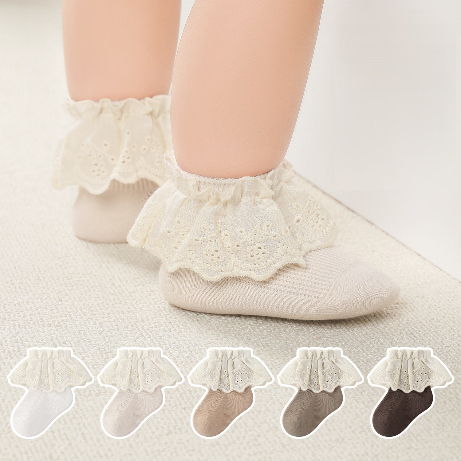Autumn and Spring Baby Kids Girls Breathable Lace Trim Vintage Socks-0