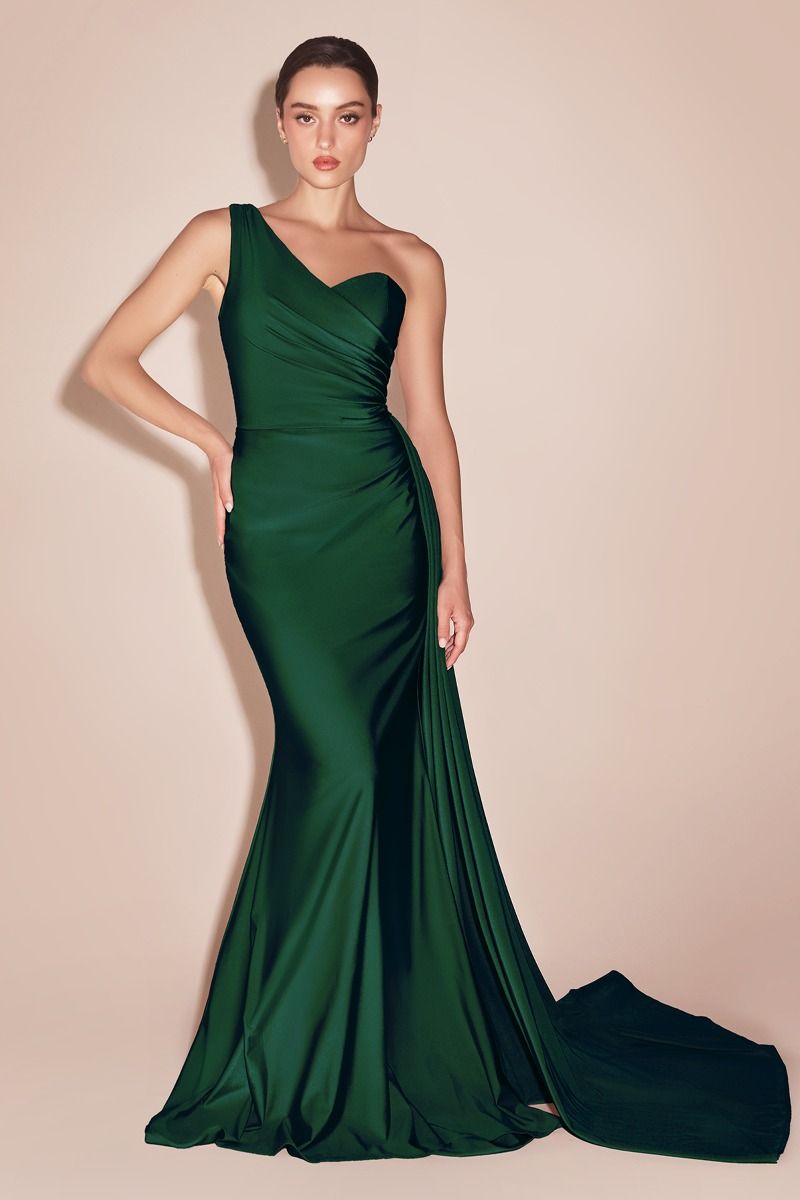 One Shoulder Stretch Satin Gown-8