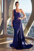 One Shoulder Stretch Satin Gown-10