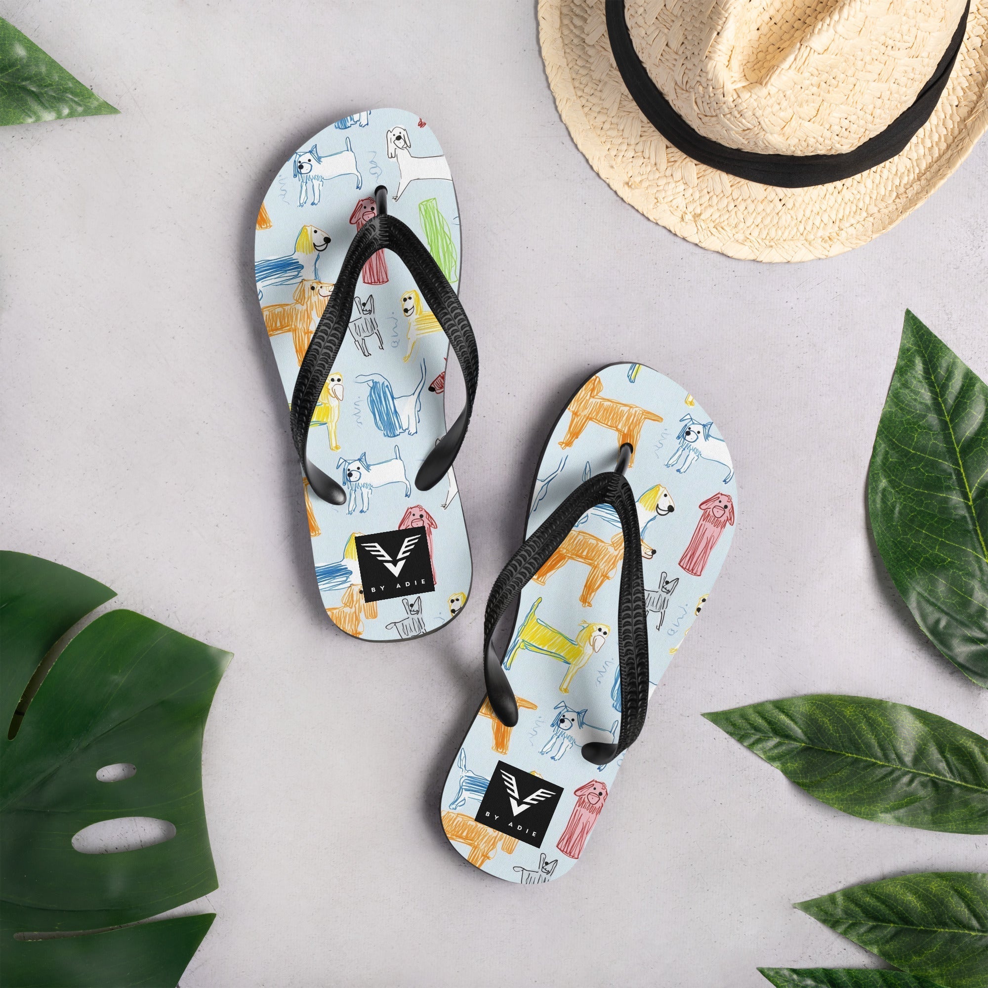 Puppy Sketch Flip Flops