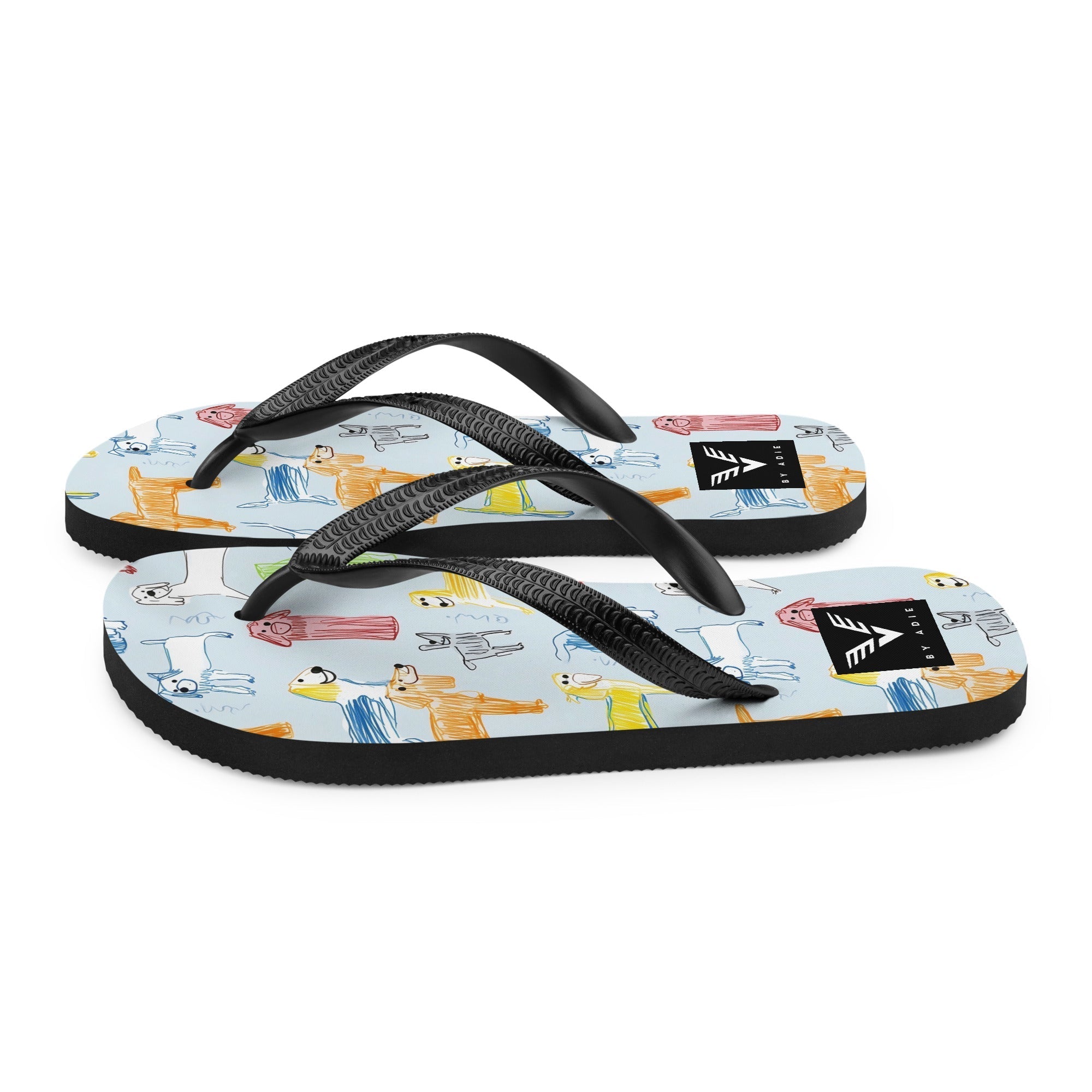 Puppy Sketch Flip Flops