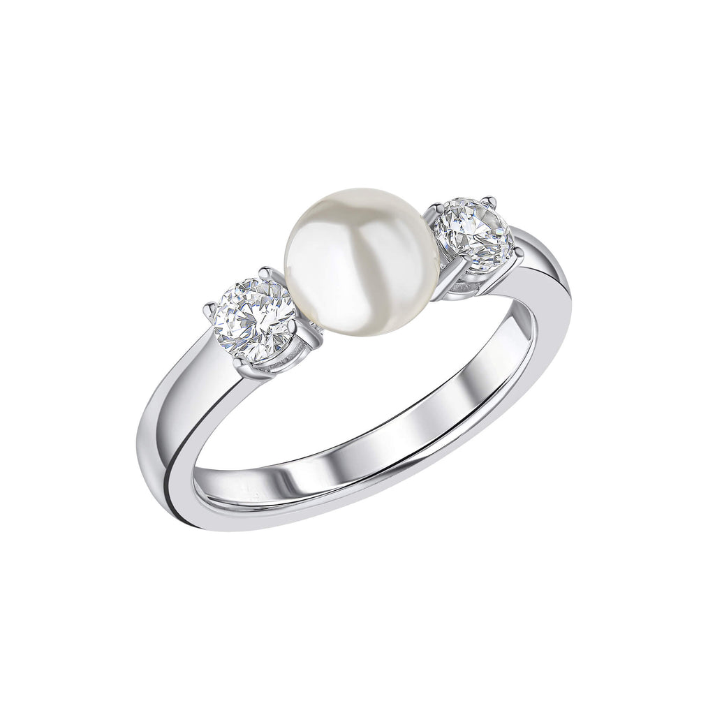 Diamonfire Shell Pearl and Zirconia Trilogy Ring-0