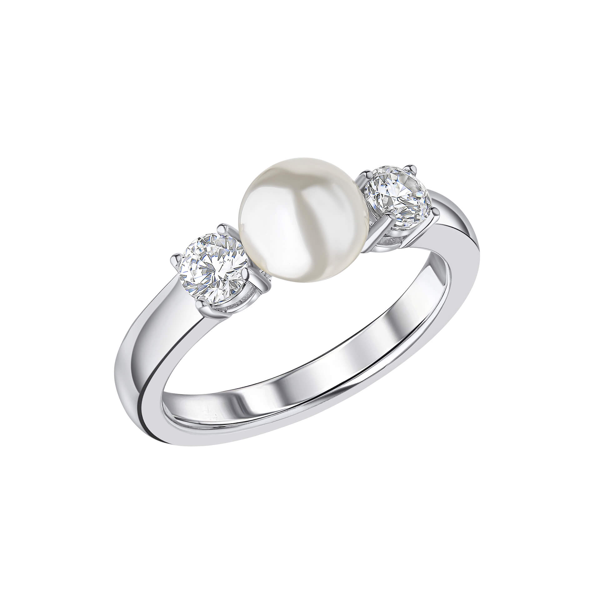 Diamonfire Shell Pearl and Zirconia Trilogy Ring-0