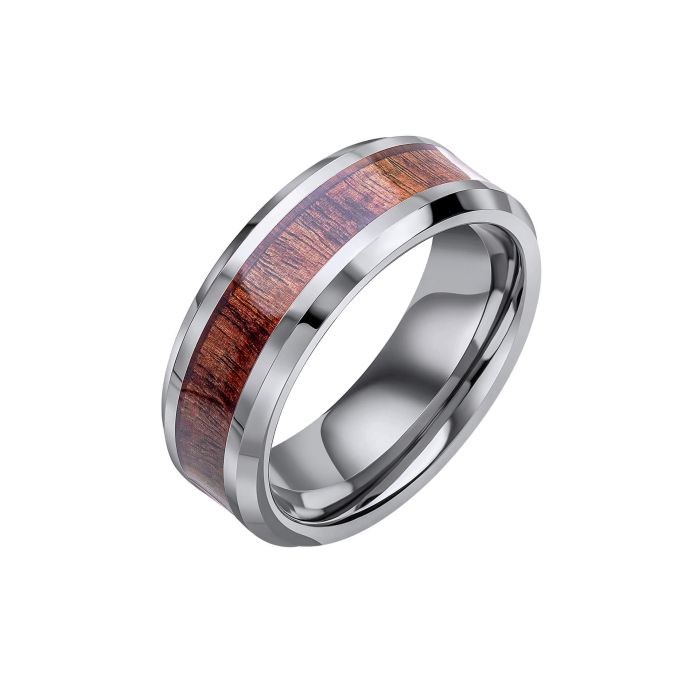 Fred Bennett Tungsten Ring with Brown Wood Inlay-0