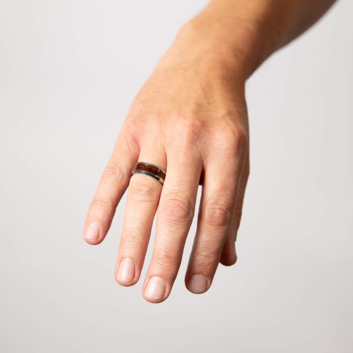 Fred Bennett Tungsten Ring with Brown Wood Inlay-4