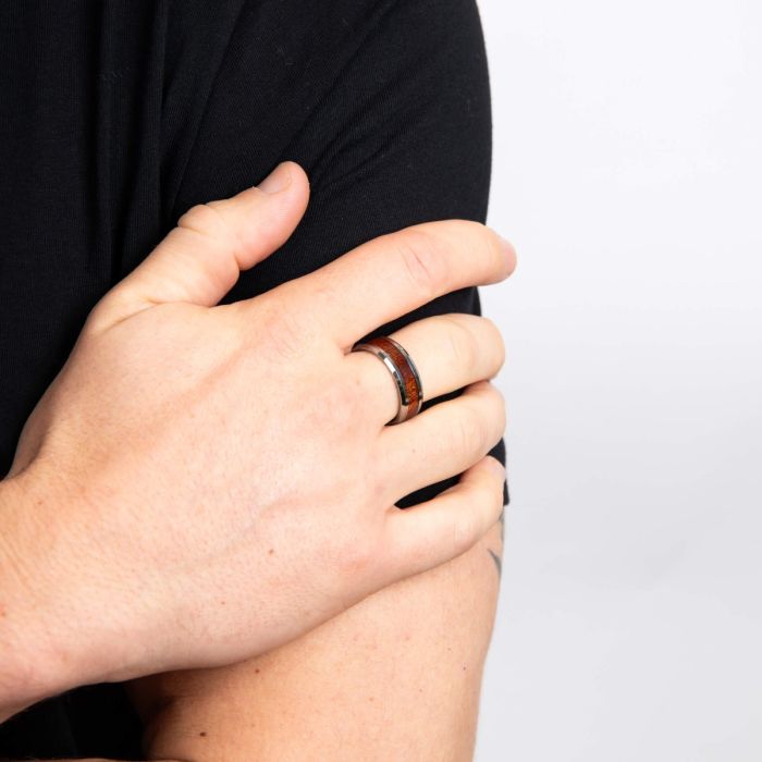 Fred Bennett Tungsten Ring with Brown Wood Inlay-1