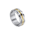 Fred Bennett Gold Stripe Stainless Steel Spinner Ring-0