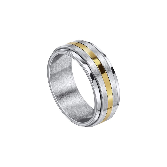 Fred Bennett Gold Stripe Stainless Steel Spinner Ring-0