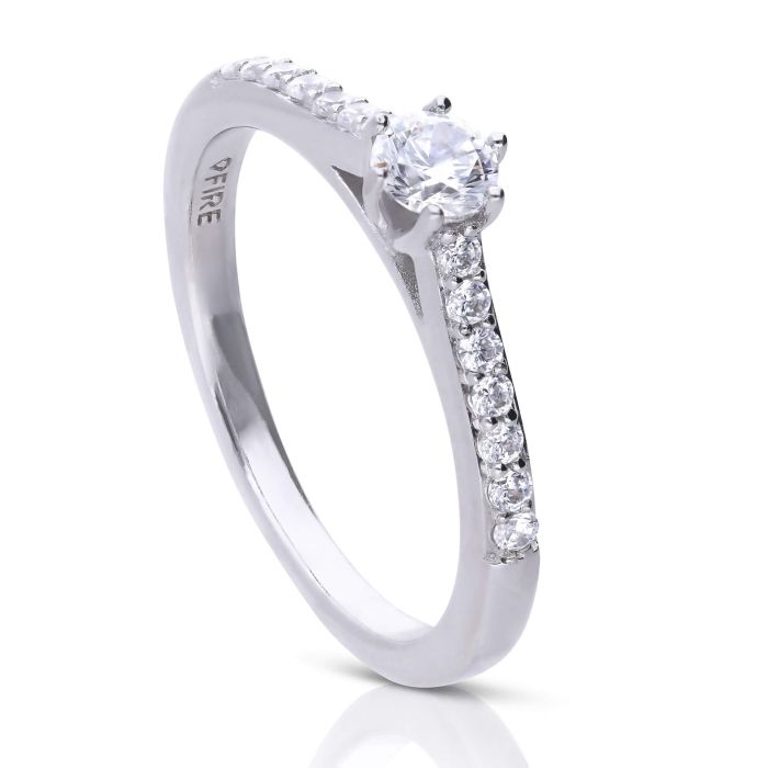 Diamonfire Six Claw Solitaire Ring with Pave Shoulders-0