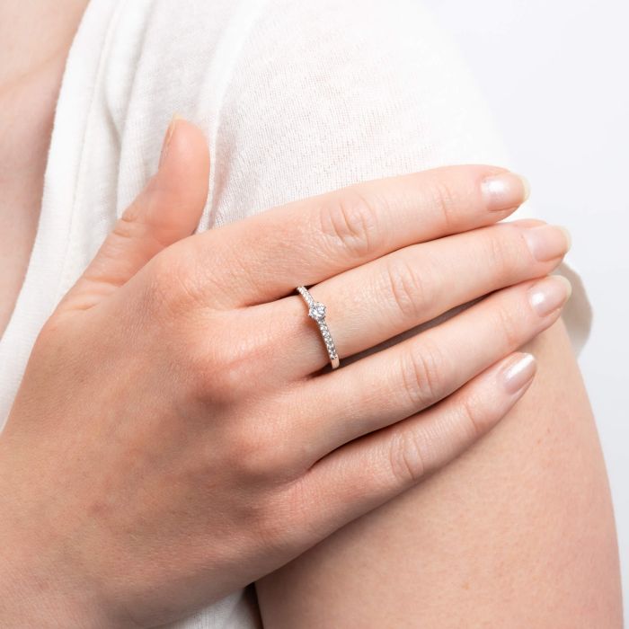 Diamonfire Six Claw Solitaire Ring with Pave Shoulders-1