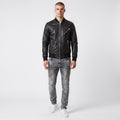 Men’s Black Leather Bomber Jacket-0