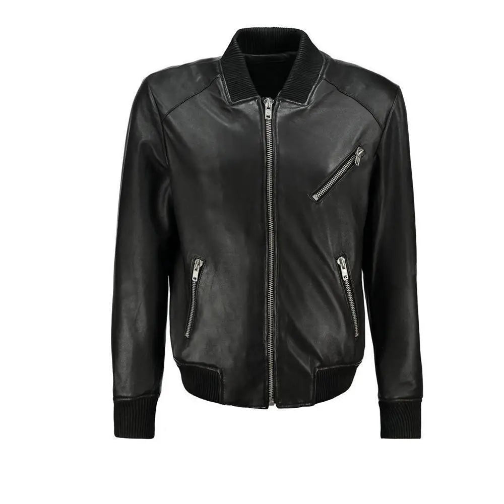 Men’s Black Leather Bomber Jacket-1
