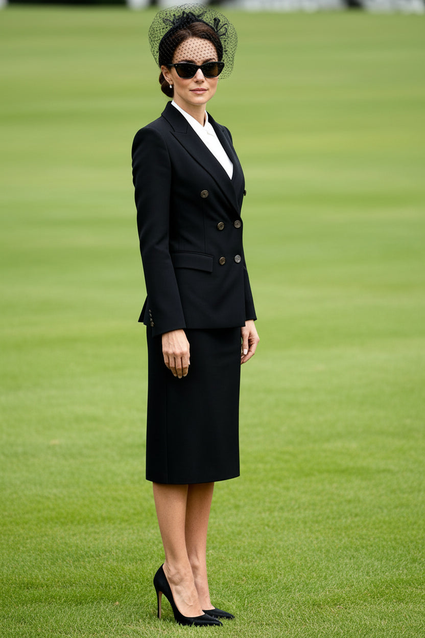 Double breasted pantsuit or skirt suit in black-2