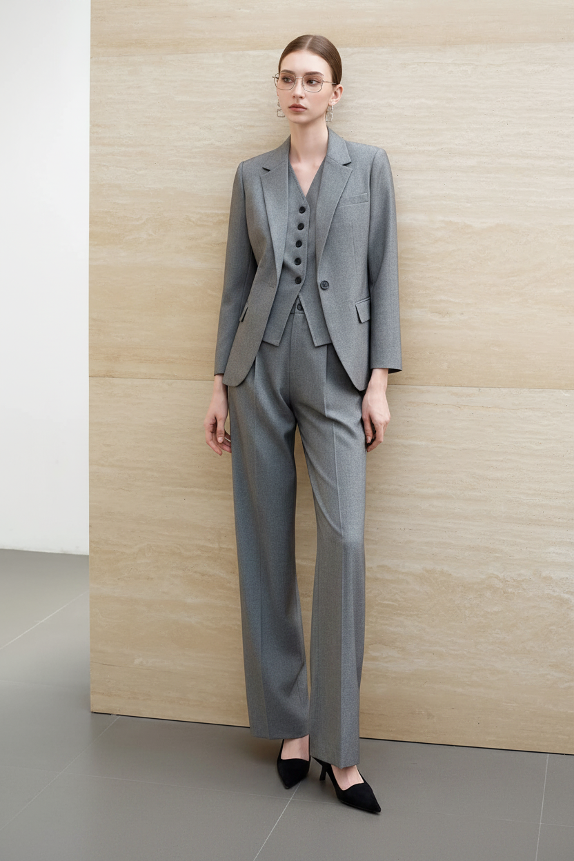 Modern 3-Piece Power Suit in Medium Grey-2