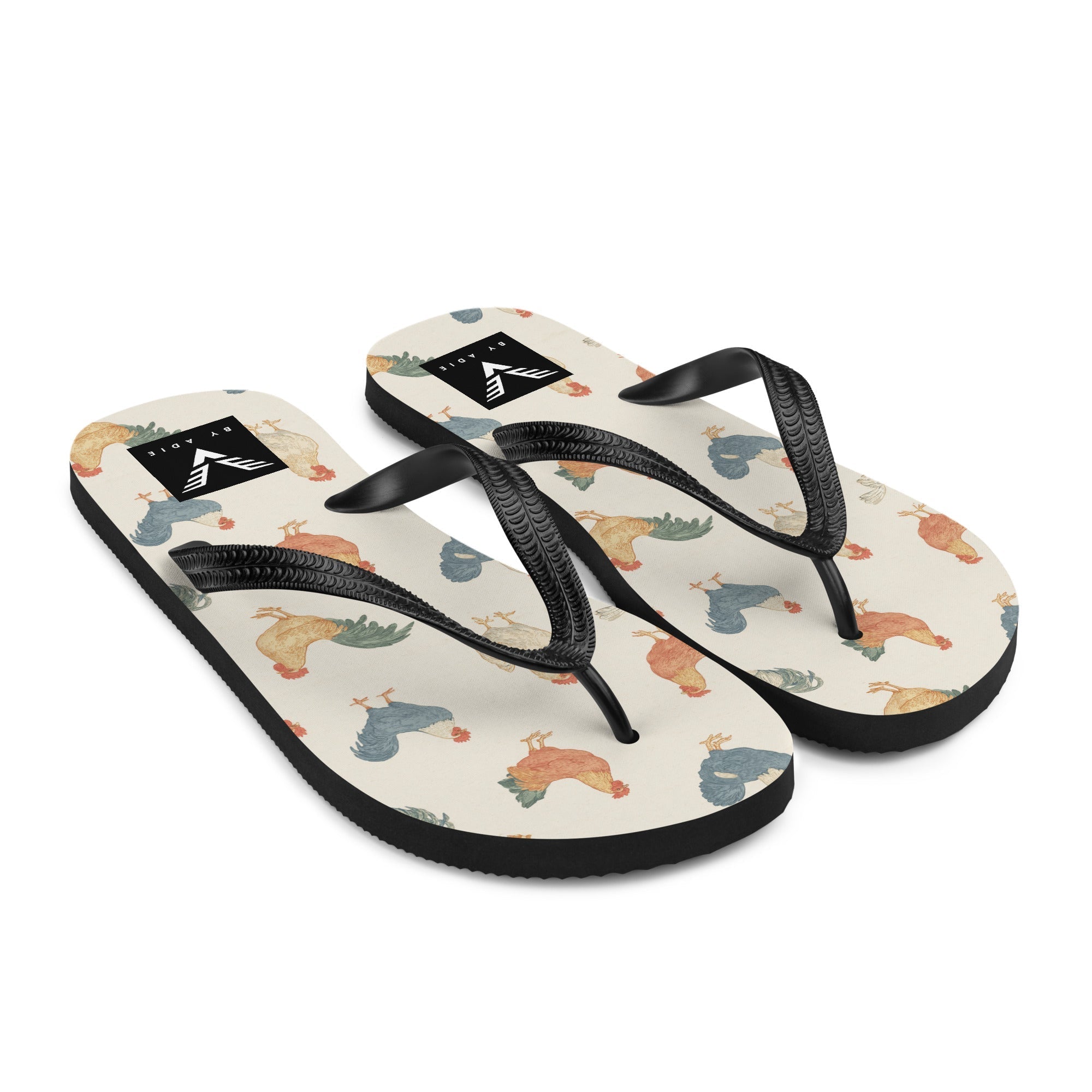 Rooster Pattern Flip Flops