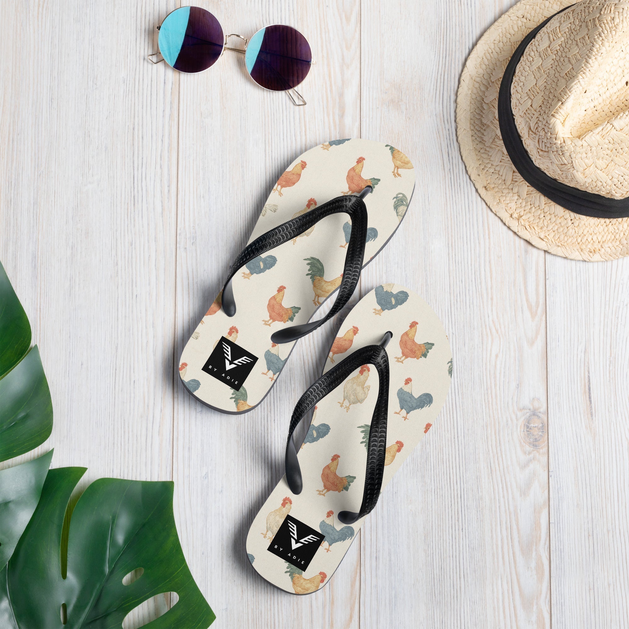 Rooster Pattern Flip Flops