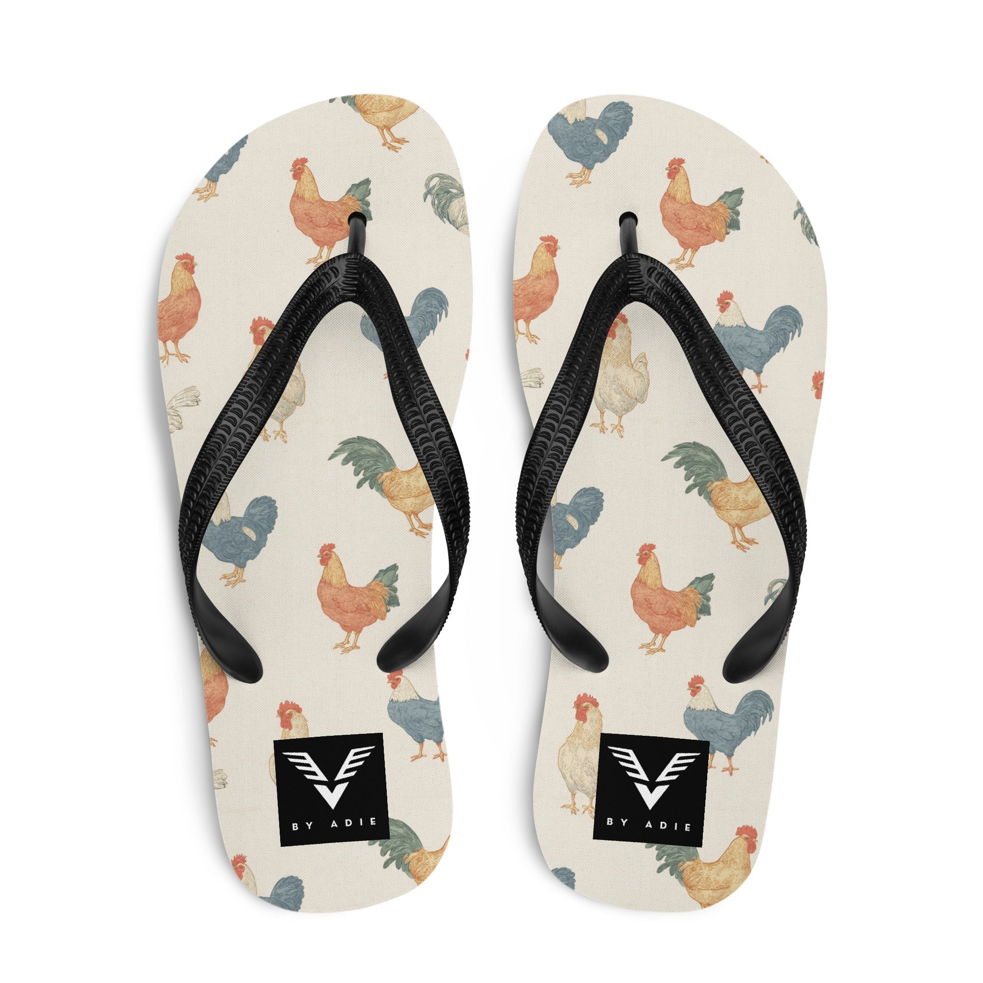 Rooster Pattern Flip Flops