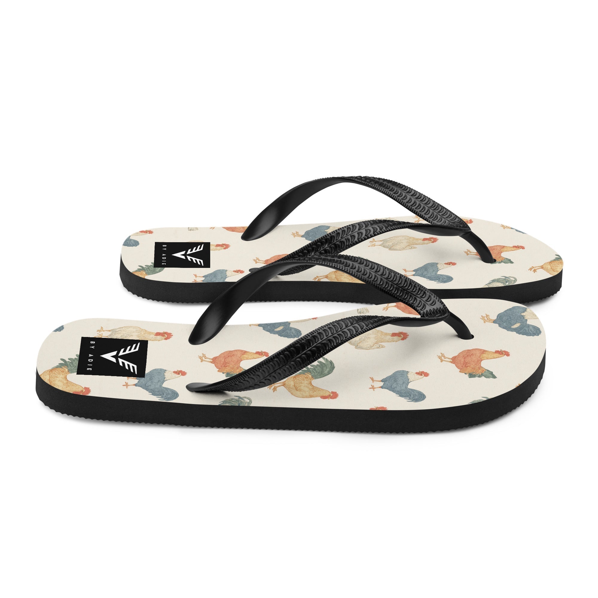 Rooster Pattern Flip Flops
