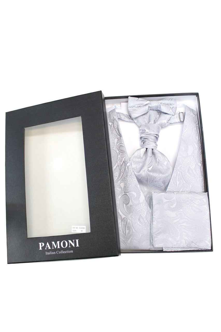 Silver Paisley Waistcoat & Cravat Set-0
