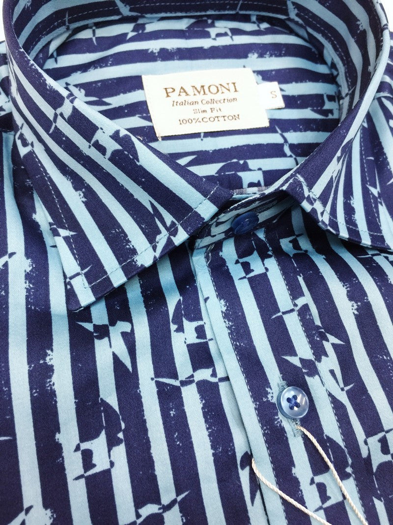 Striped Bird Motif Shirt-1