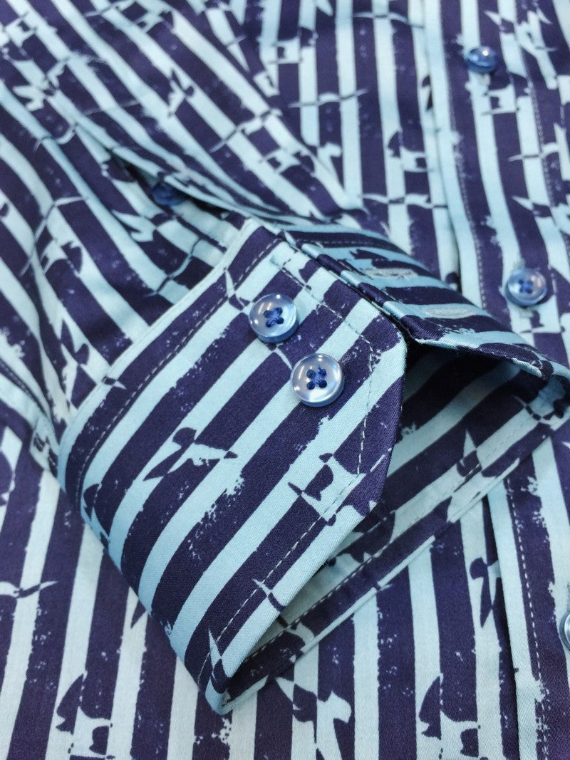 Striped Bird Motif Shirt-2