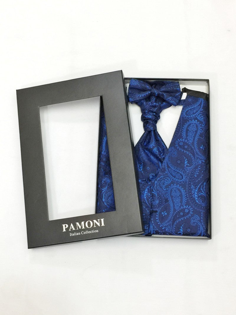 Navy Paisley Waistcoat & Cravat Set-0