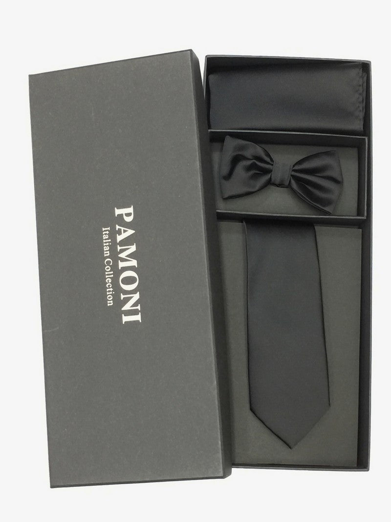 Plain Black Tie & Bow Tie Set-0