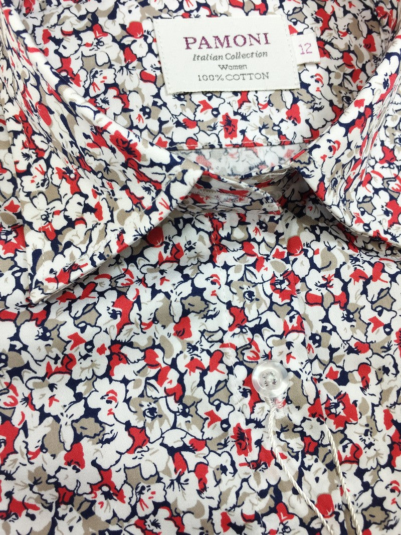 Red & White Floral Print Fitted Shirt-1