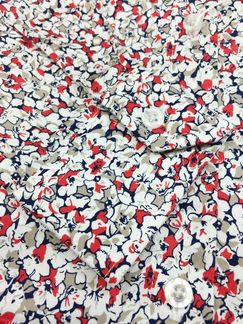 Red & White Floral Print Fitted Shirt-2