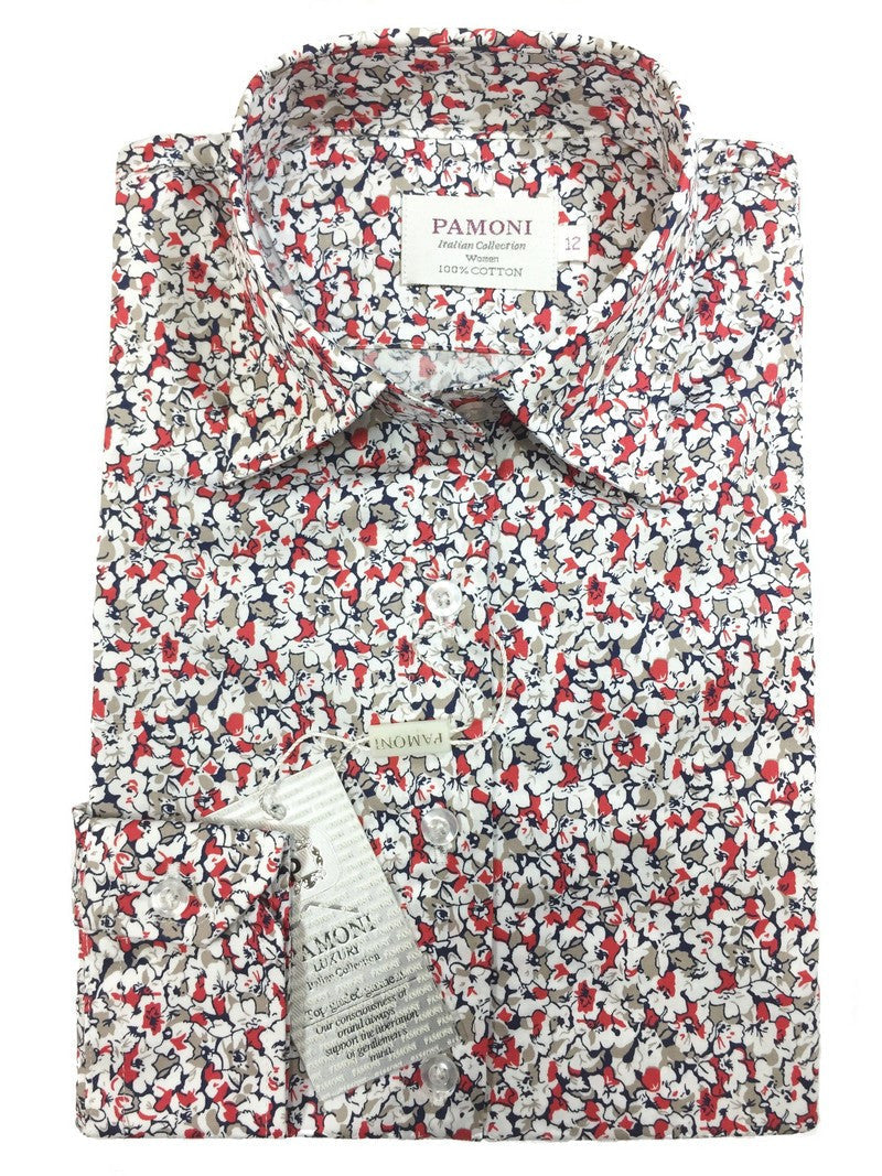 Red & White Floral Print Fitted Shirt-0