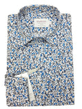 Blue & White Floral Print Fitted Shirt-0