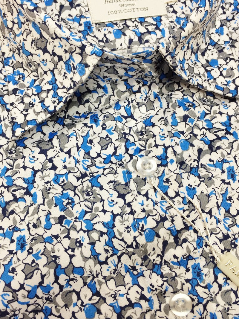Blue & White Floral Print Fitted Shirt-1