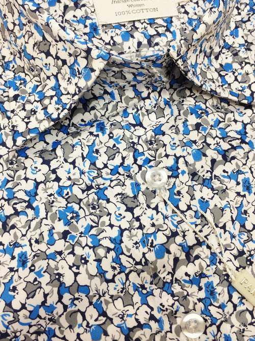 Blue & White Floral Print Fitted Shirt-1