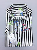 Black Stripe Floral Print Short Sleeves Shirt-0