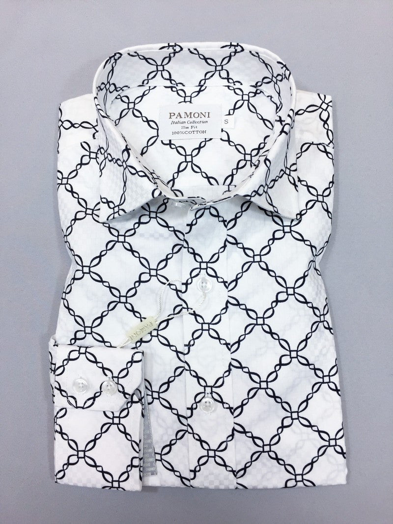 White Chain Pattern Slim Fit Shirt-0
