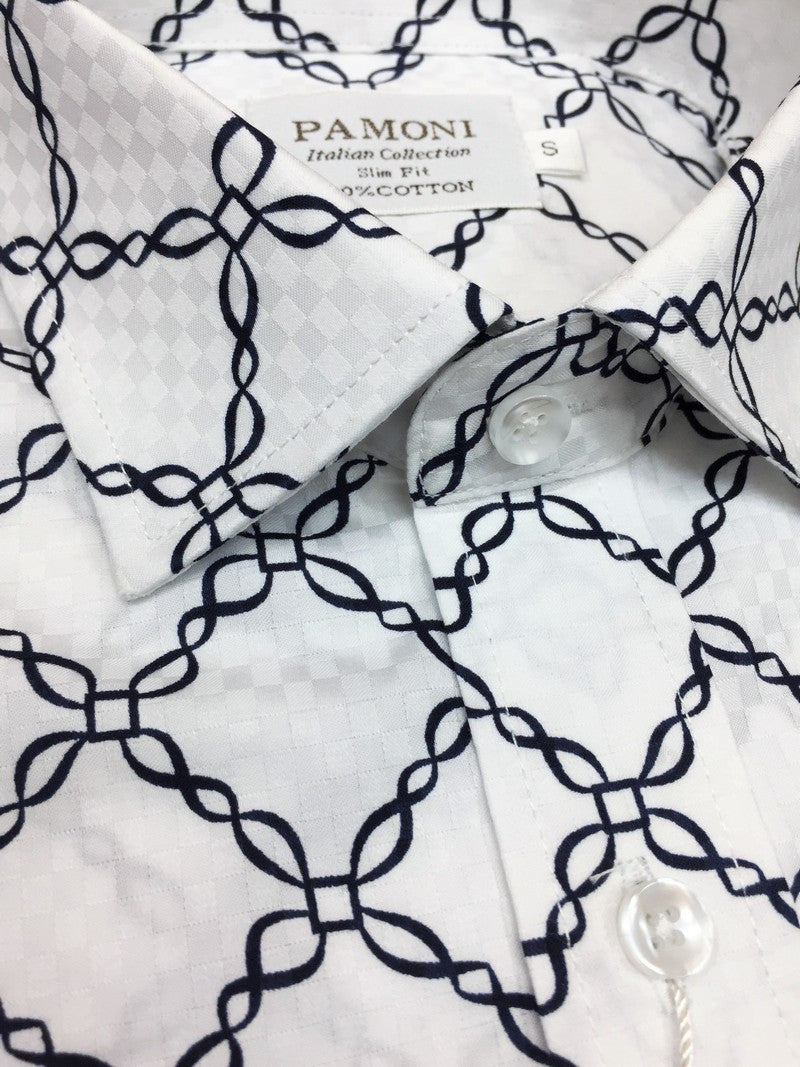 White Chain Pattern Slim Fit Shirt-1