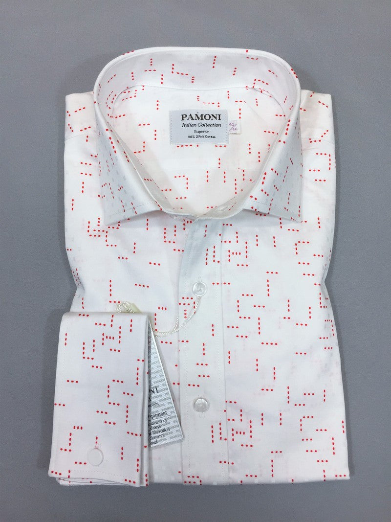 Red Dotted Print Slim Fit Shirt-0