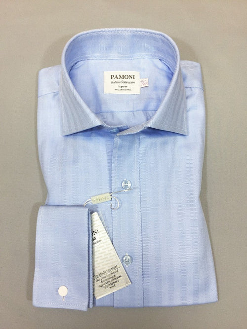 Blue Herringbone Slim Fit Shirt-0