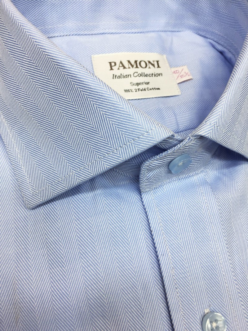 Blue Herringbone Slim Fit Shirt-1