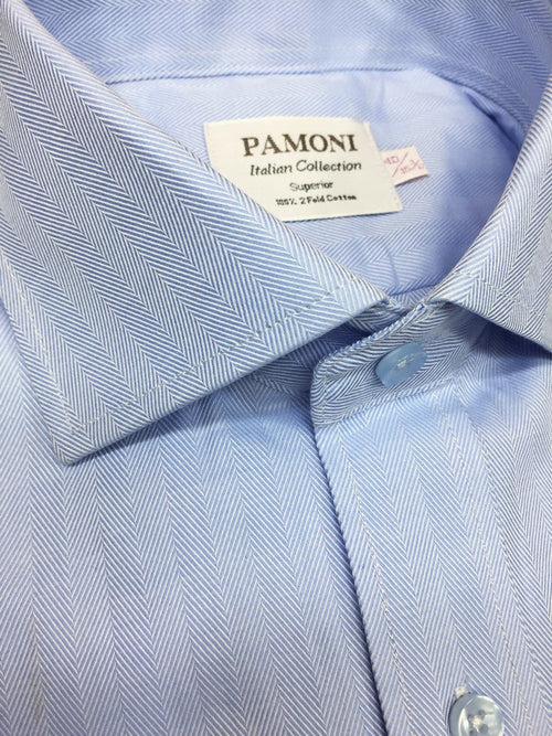 Blue Herringbone Slim Fit Shirt-1